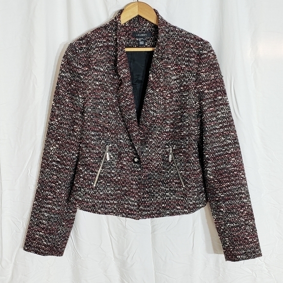 LOUBEN Boucle Tweed Wool Blend Cropped Blazer w Zippers SZ 12 - Picture 10 of 11